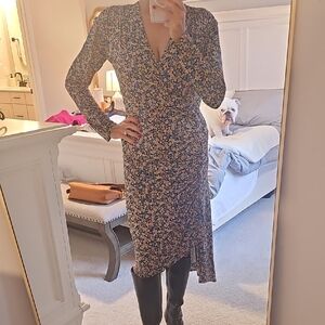 Atlein Floral Faux Wrap Dress, Medium (40R Or 8)